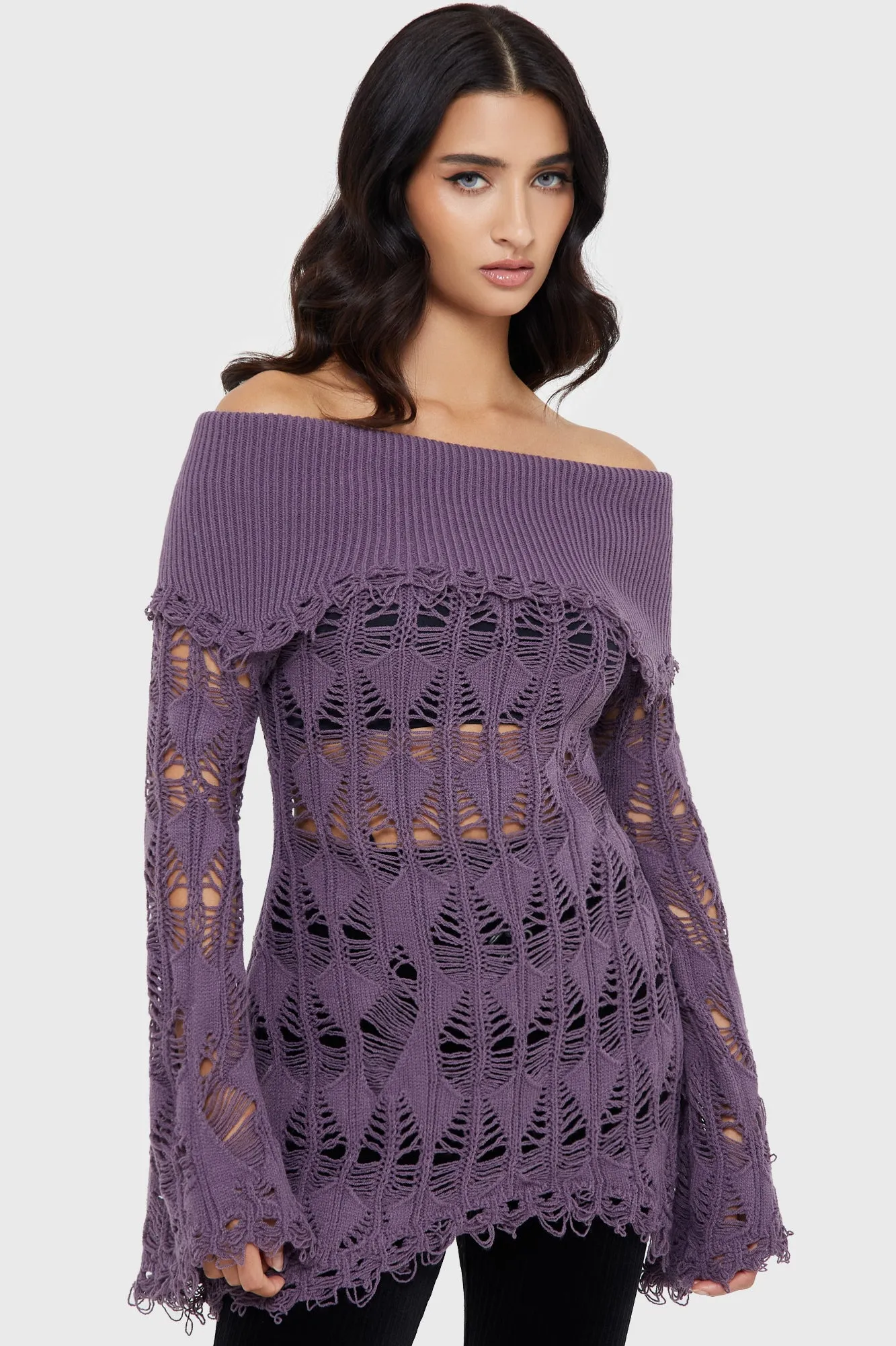 Shadow Wine Sweater [PURPLE] Flexible Rib Trimming