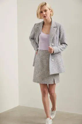 Tweed skirt with front slit Stretchable Waist Functional Fashion