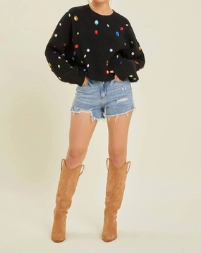 Warm Touch Knitwear Comfort She's A Gem Rhinestone Sweater In Black