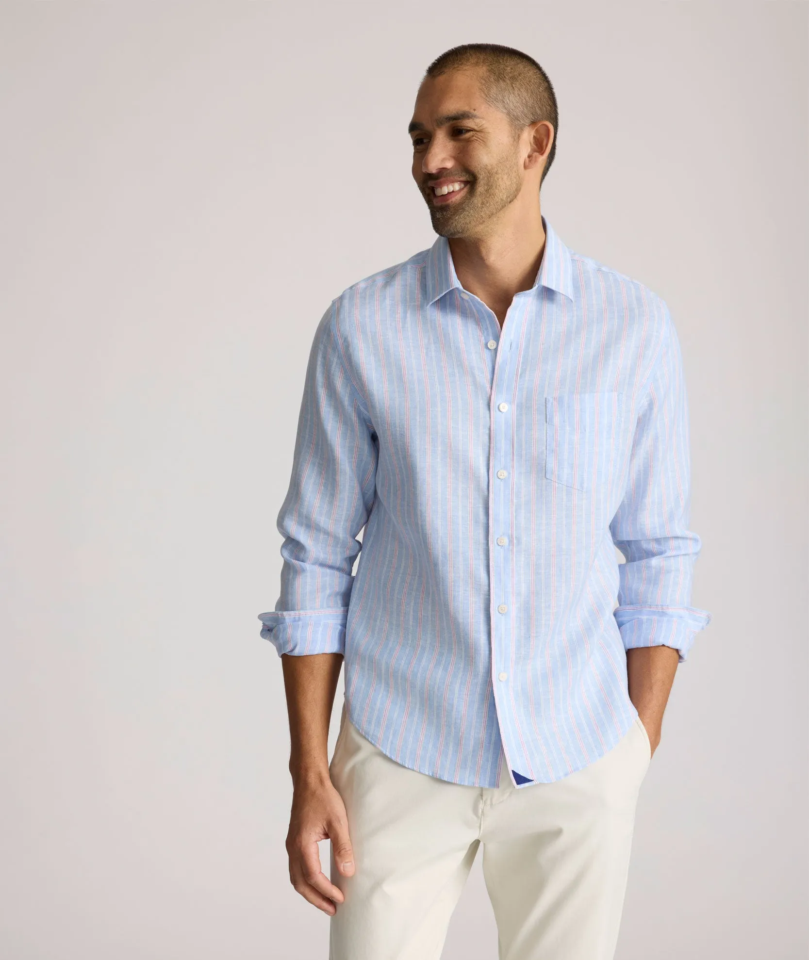 Wrinkle-Resistant Linen Boyd Shirt Street Style Floral Motif
