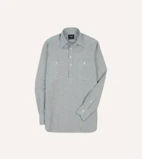 Twill Weave Mountain Escape Blue Hickory Stripe Cotton Long Point Collar Popover Shirt