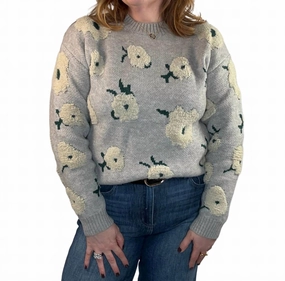 Shelby Flower Cloud Sweater In Grey Cozy Fleece