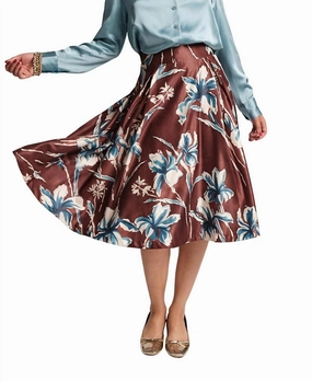 Earth Tones Daily Mood Shelley Lucky Devil Poly Tafetta Skirt In Brown/blue