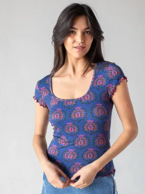 Chic Look Chic Outfit Devon "ButterSoft" Short Sleeve Top - Navy Medallions