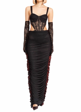 perforated design Shirred Mesh Maxi Skirt In Black