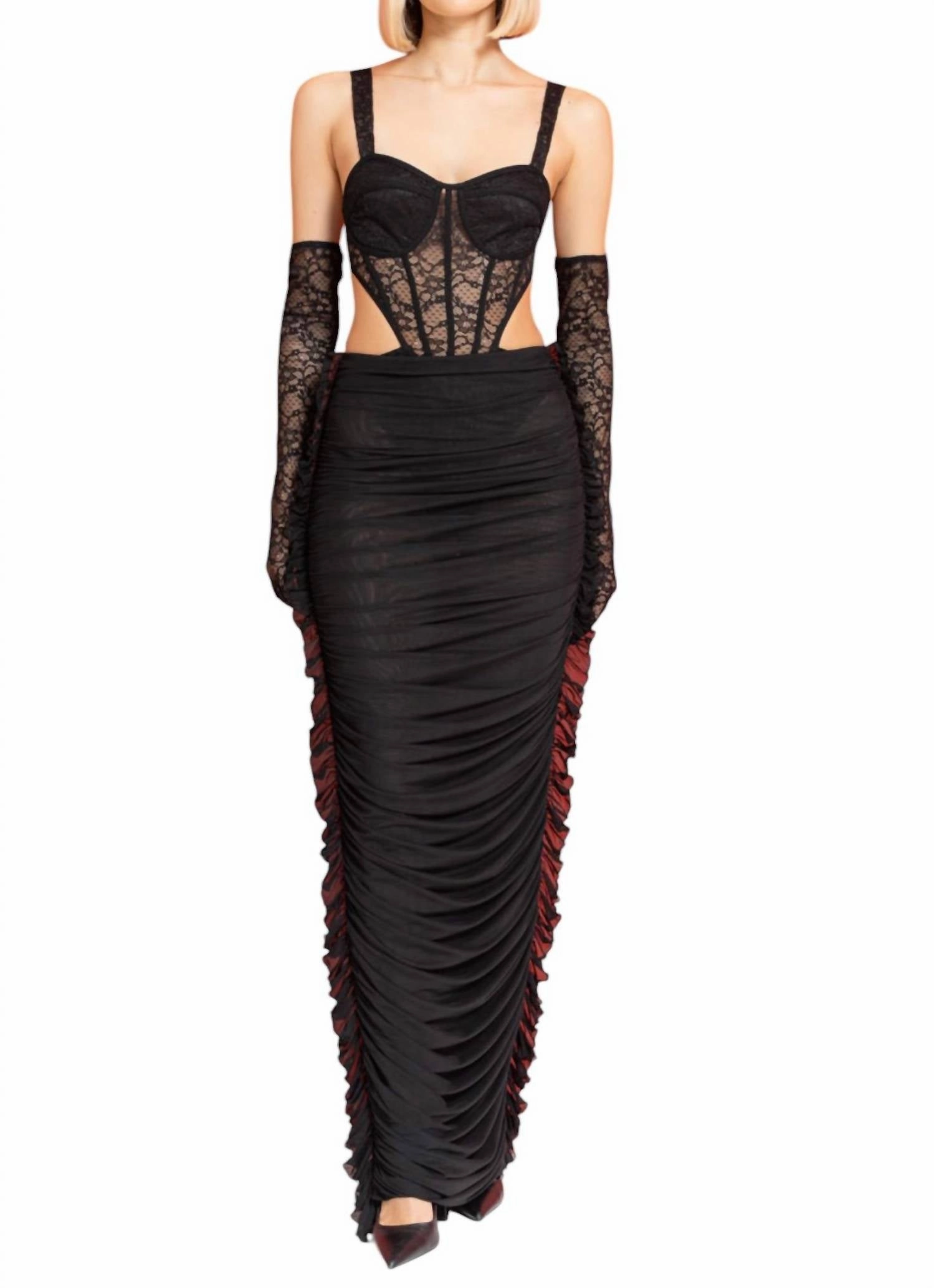 Pocket Design Chafe Resistant Shirred Mesh Maxi Skirt In Black
