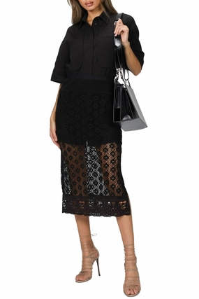 light feel Shirt And Crochet Lace Skirt Set In Black