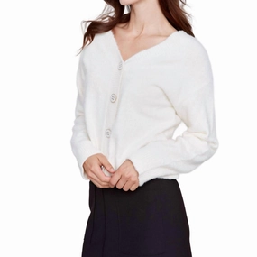 Knitwear Choice Short Fuzzy Knit Cardigan In Ecru