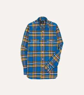Bold Statement Blue and Yellow Check Brushed Cotton Two-Pocket Work Shirt