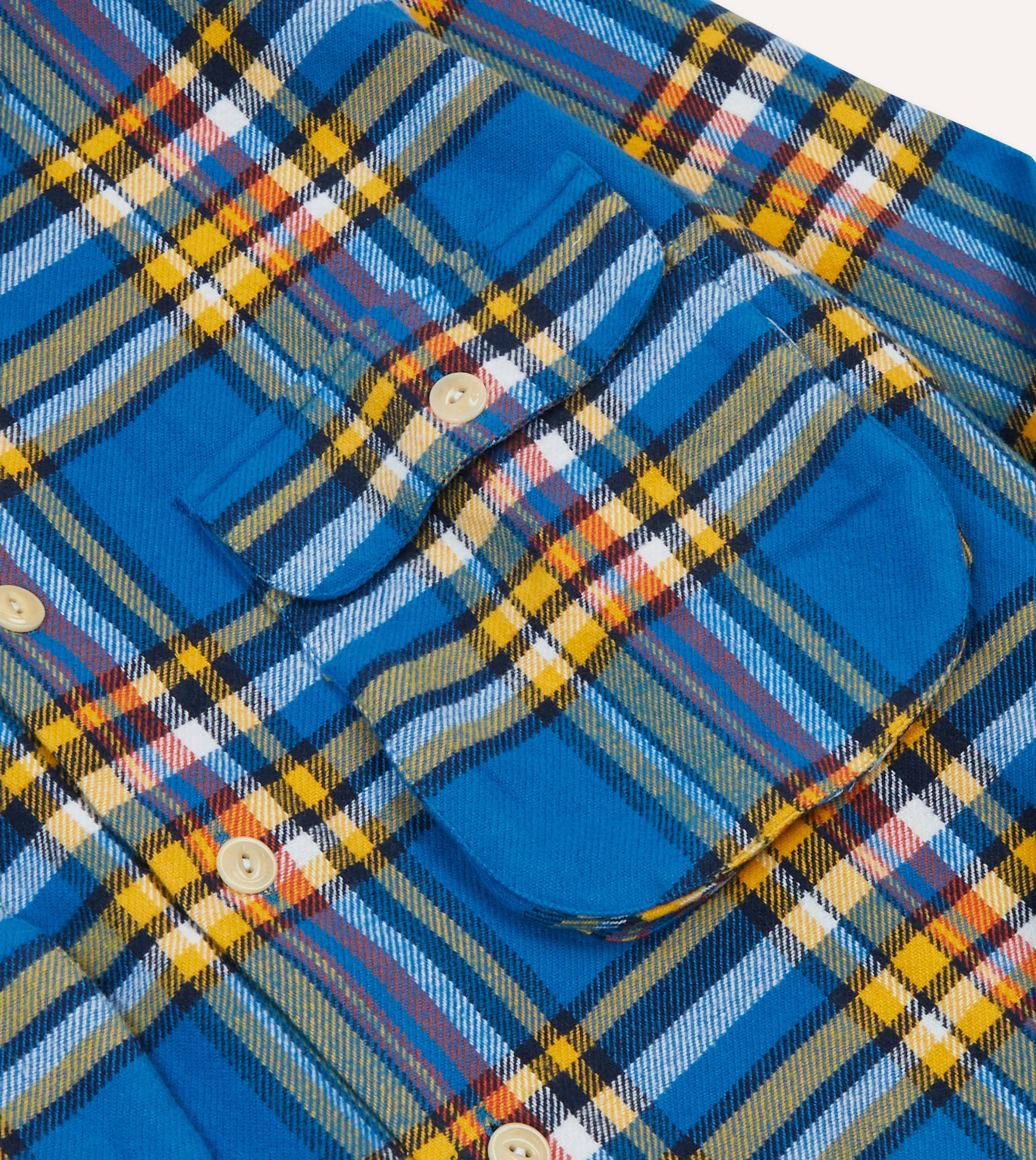 Urban Style Blue and Yellow Check Brushed Cotton Two-Pocket Work Shirt