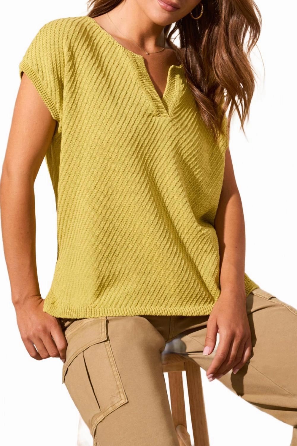 Colorfast Technology Side-Slit V-Neck Sweater With Extended Shoulders In Starfruit