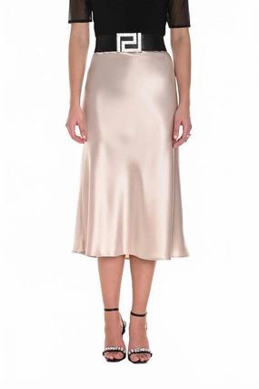 Champagne Satin Skirt In Gold flowy silhouette premium fabric