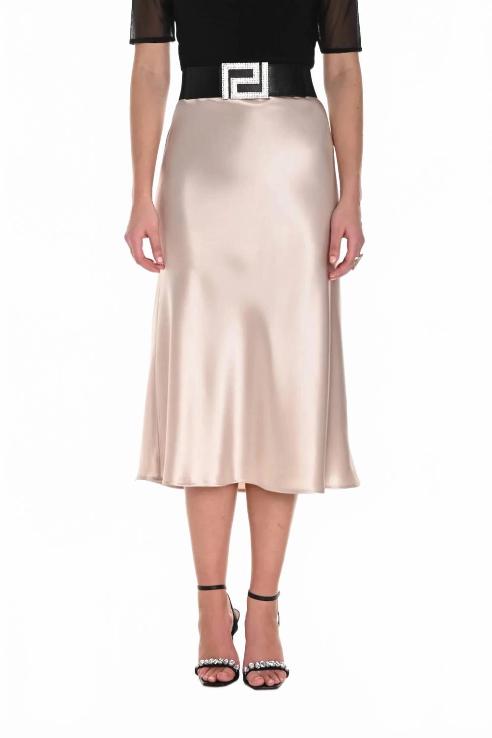 Champagne Satin Skirt In Gold flowy silhouette premium fabric