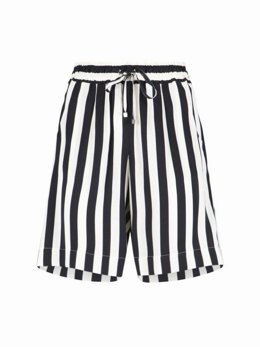 Trendy Fit Silk Shorts Black And White Striped Pattern