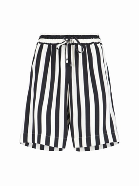 Trendy Fit Silk Shorts Black And White Striped Pattern