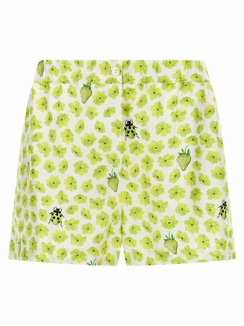 Silk Twill Shorts With Strawberry Garden Print Moisture Wicking Lining Running Shorts