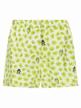 Silk Twill Shorts With Strawberry Garden Print Moisture Wicking Lining Running Shorts