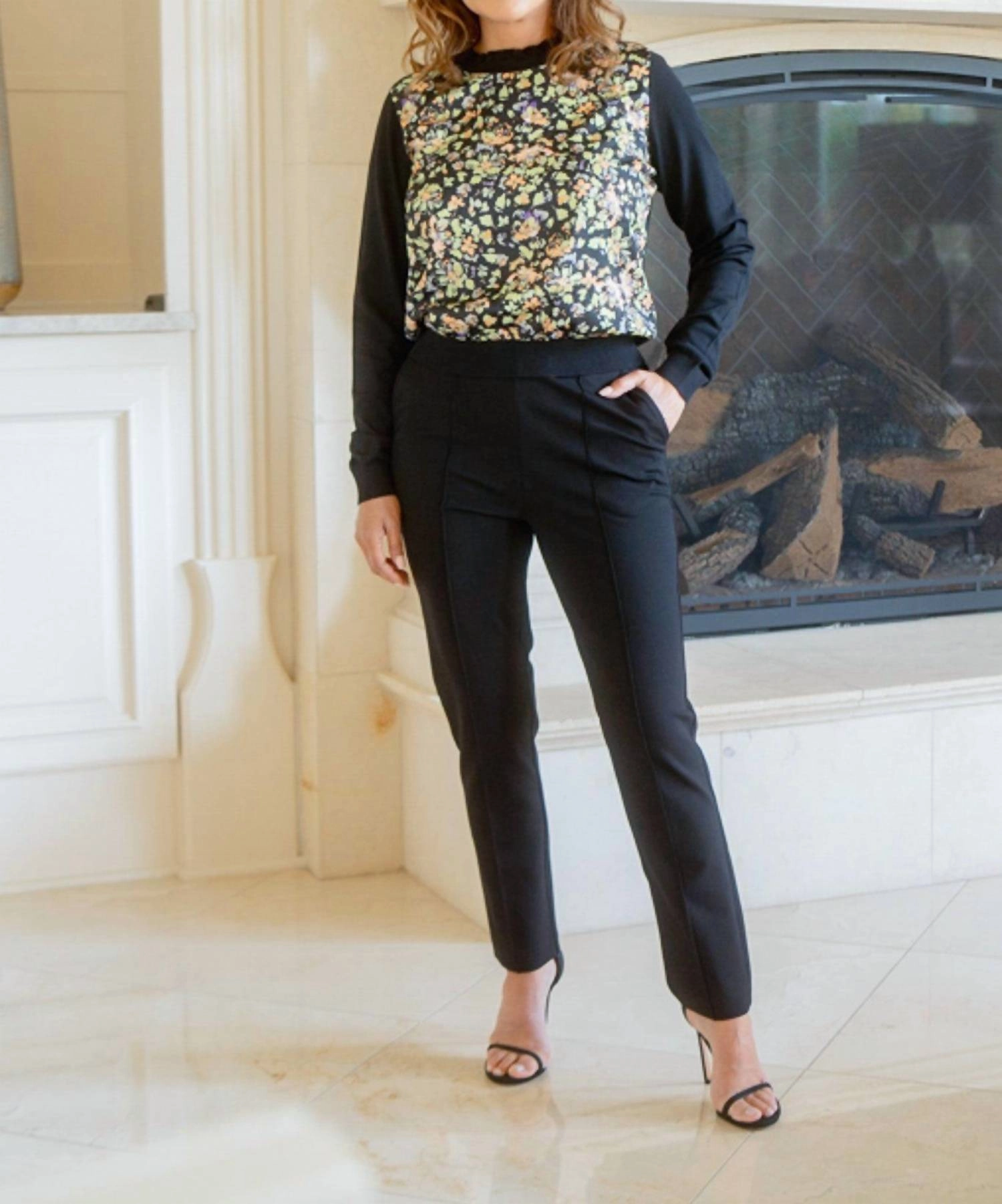 Silky Floral Sweater In Black, Green, Multi Oversized Silhouette Stretchable Cuff