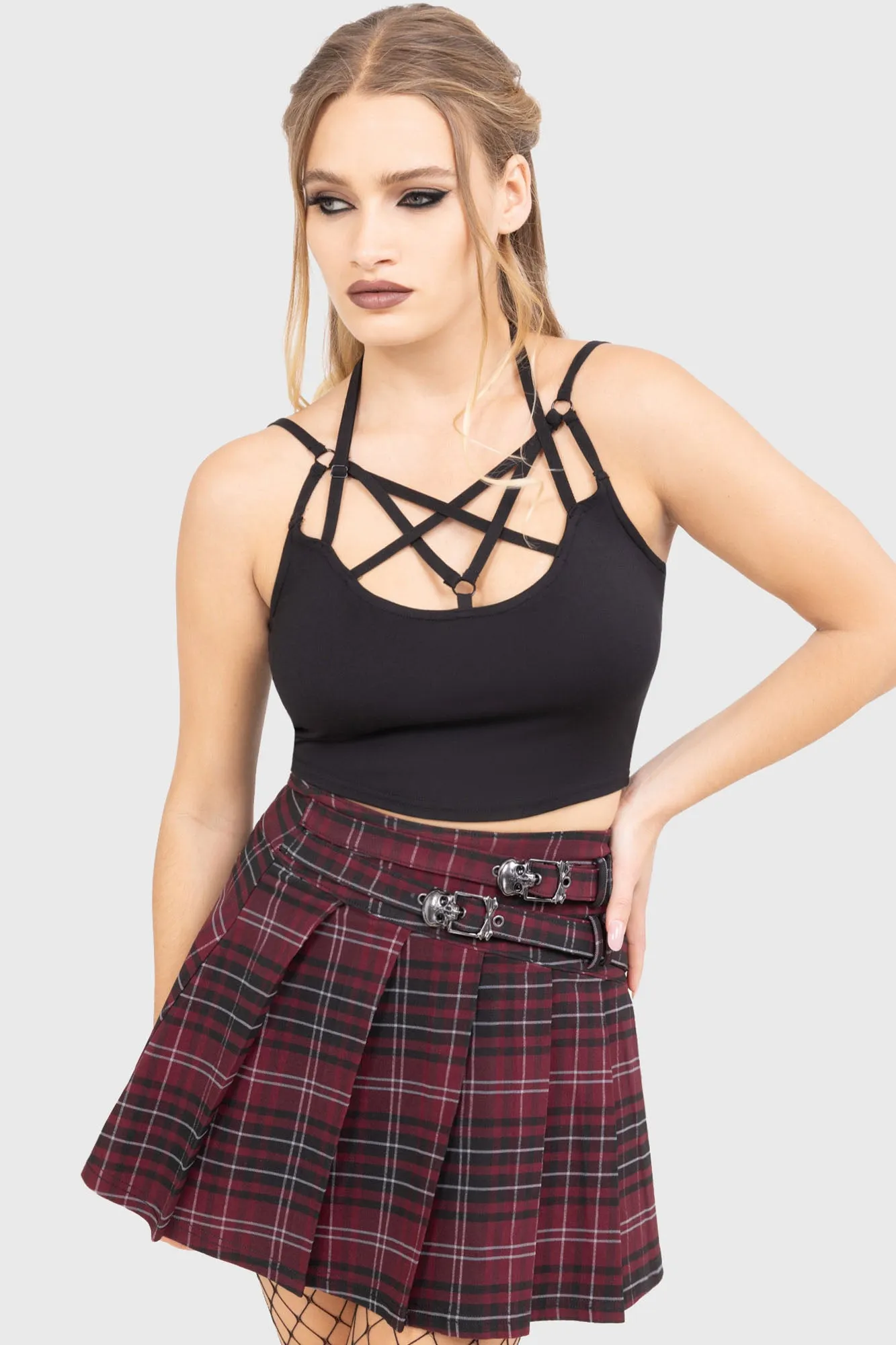 Thermal Regulating Bold Look Tartan Riot Skirt [BURGUNDY]