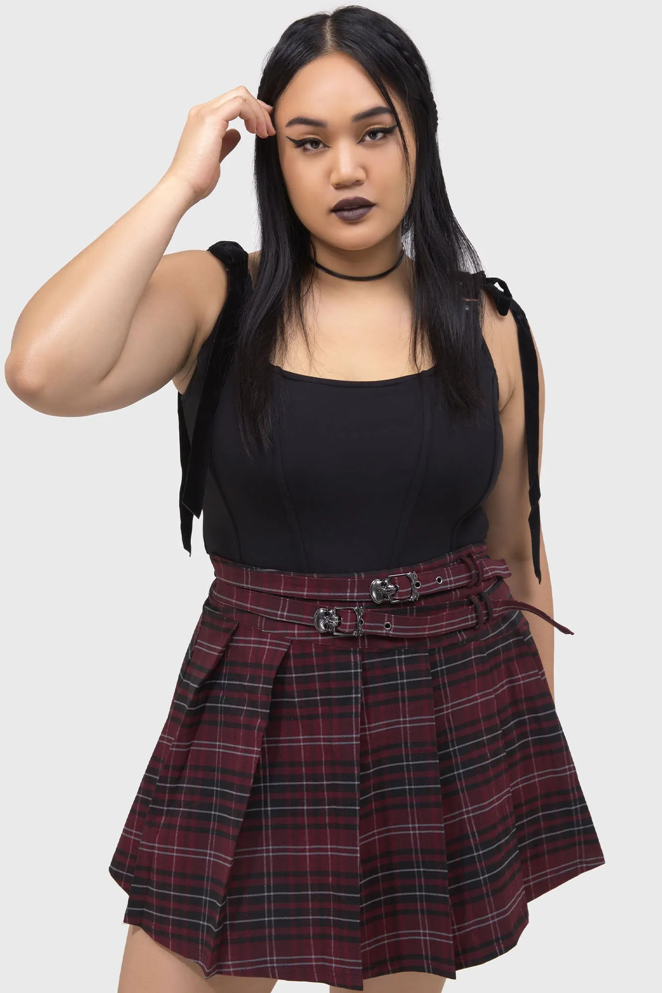 Glamorous Appeal Low Maintenance Fabric Tartan Riot Skirt [BURGUNDY]