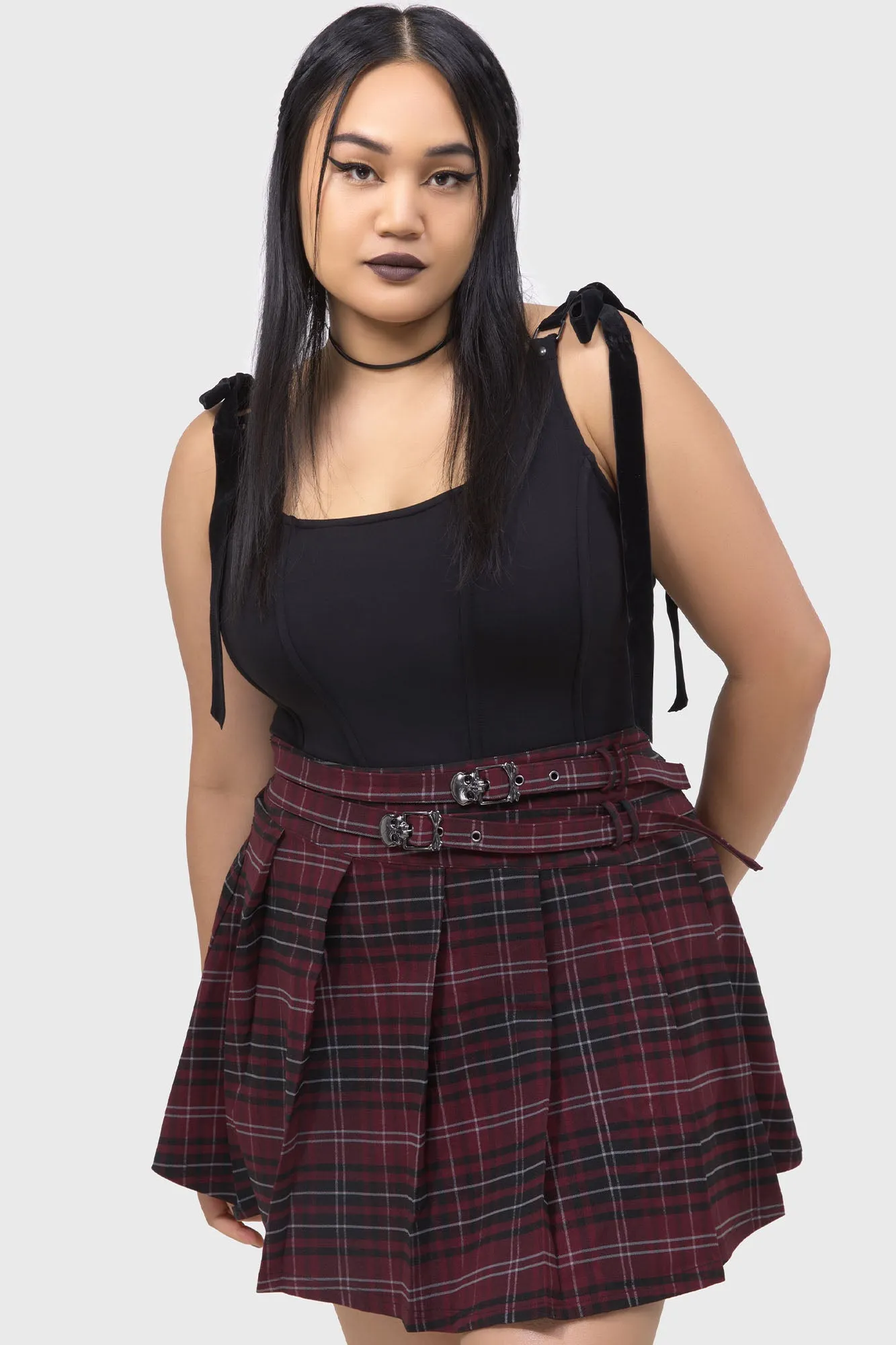 Outfit Ideas Tartan Riot Skirt [BURGUNDY]