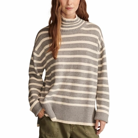 Womens Striped Ribbed Knit Mock Turtleneck Sweater Cozy Knit Touch