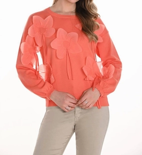 Casual Floral Pullover In Orange Chic Comfort