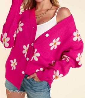 Seasonal Wear Winter Layer Plus Daisy Floral Cardigan In Hot Pink