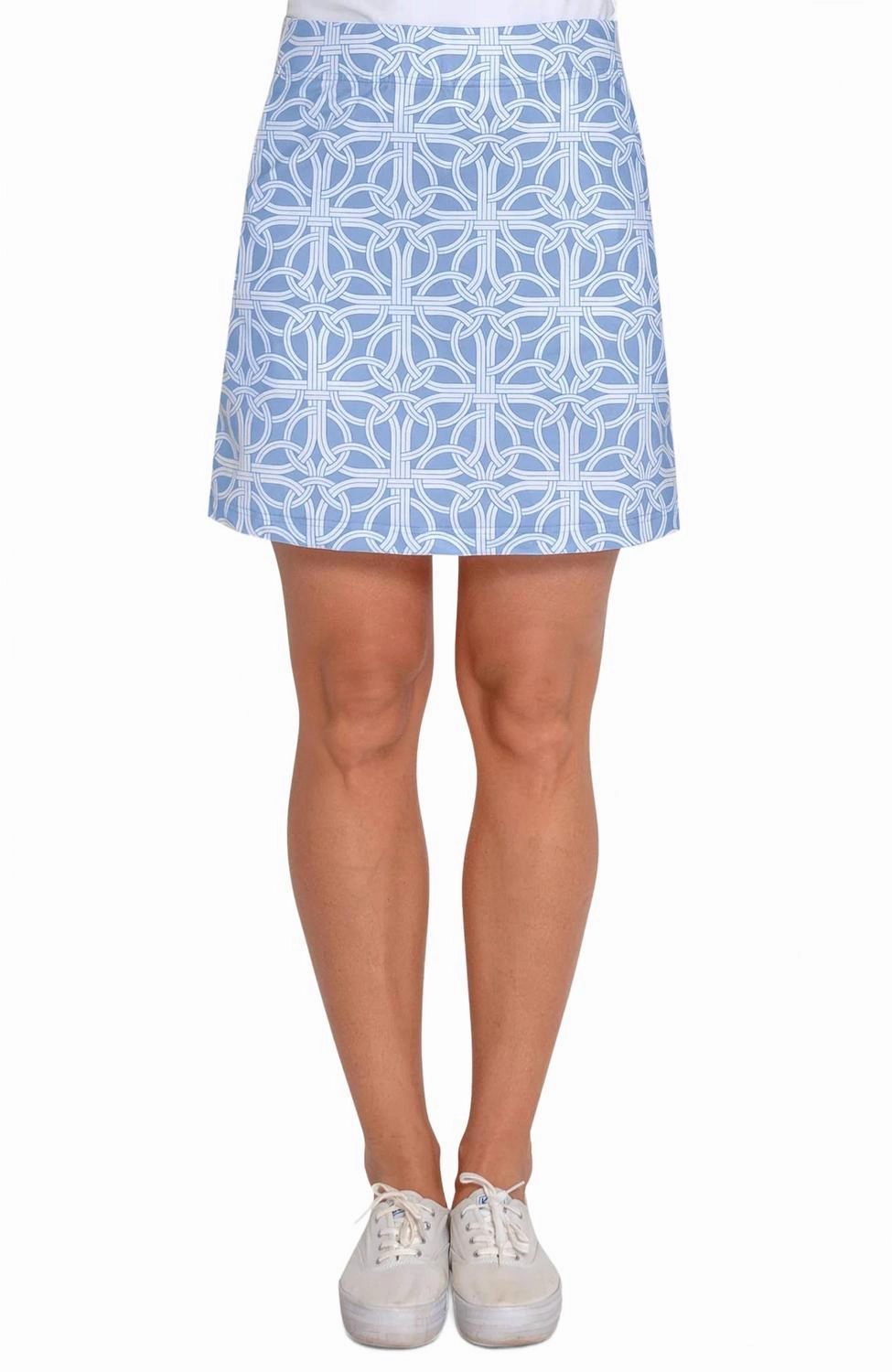 Skippy Skort In White & Perwinkle Breeze Friendly thermal fabric