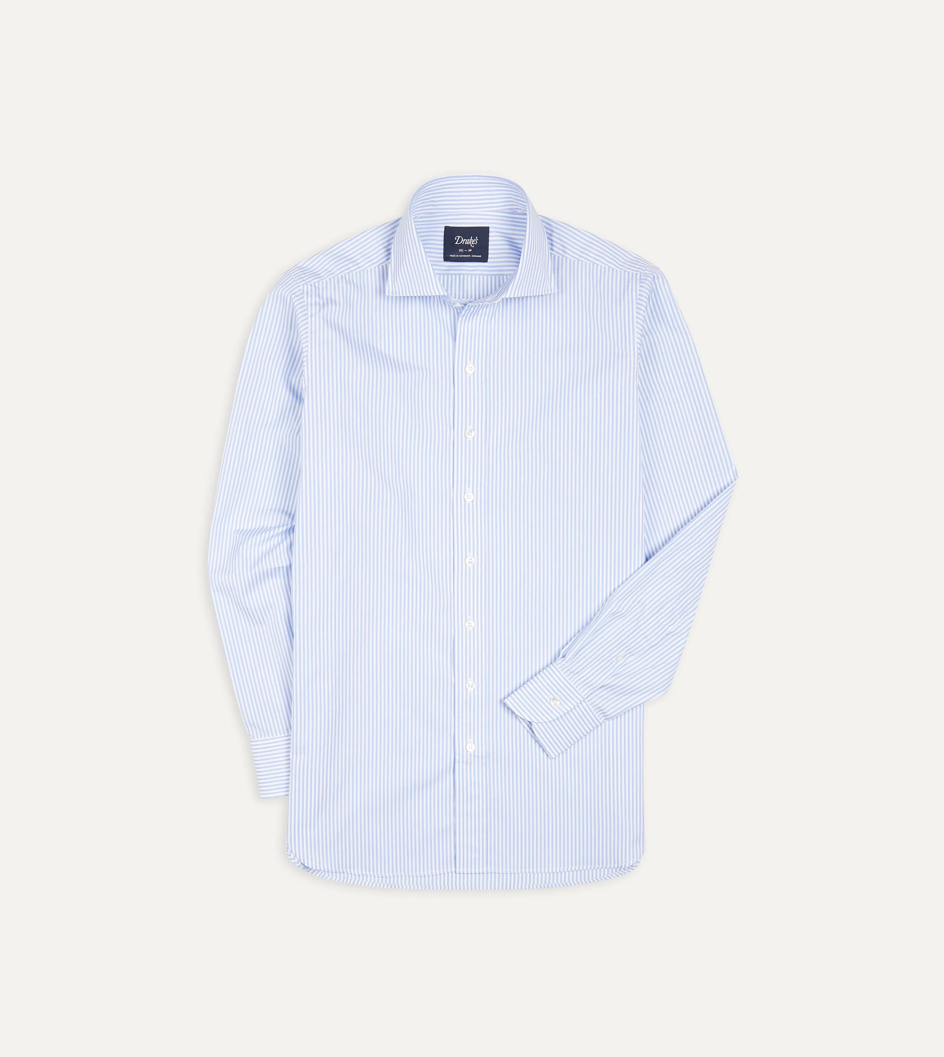 Eye-Catching Pattern Sky Blue and White Bengal Stripe Spread Collar Cotton Poplin Shirt