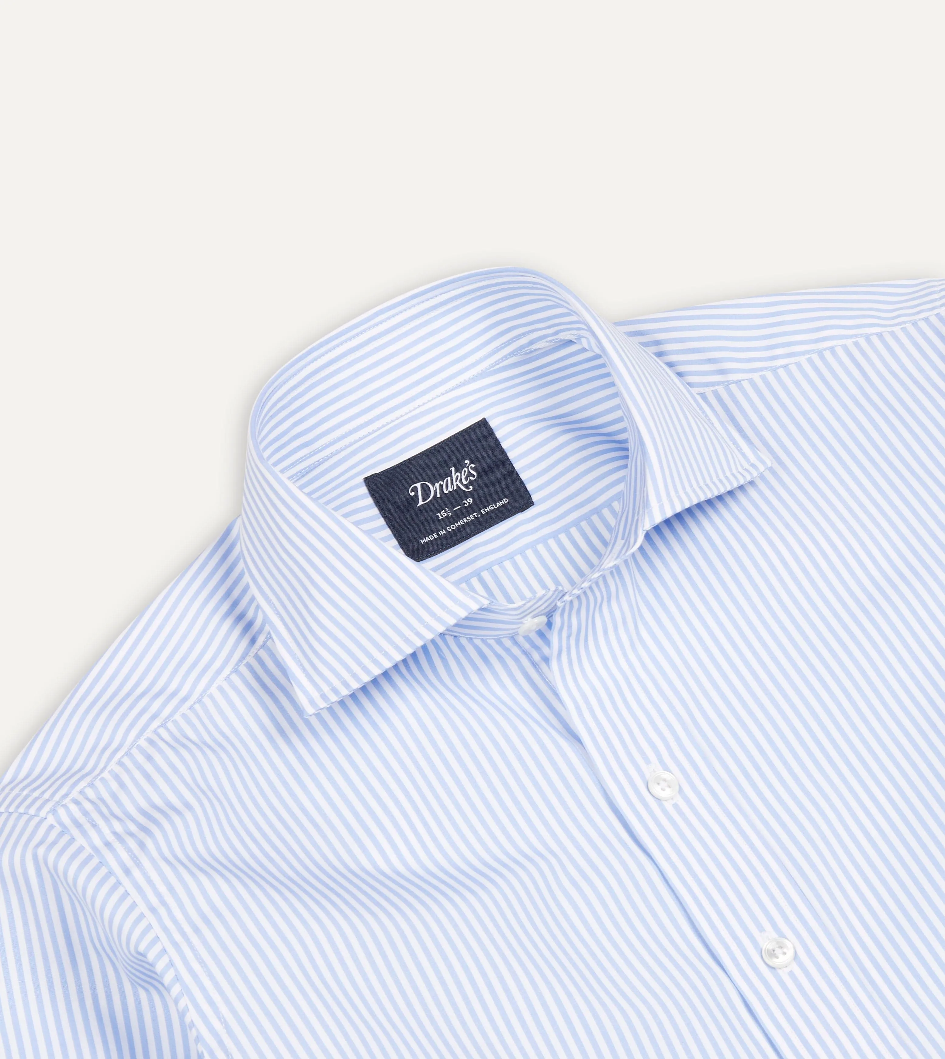 Sky Blue and White Bengal Stripe Spread Collar Cotton Poplin Shirt Modern Fit Bold Print