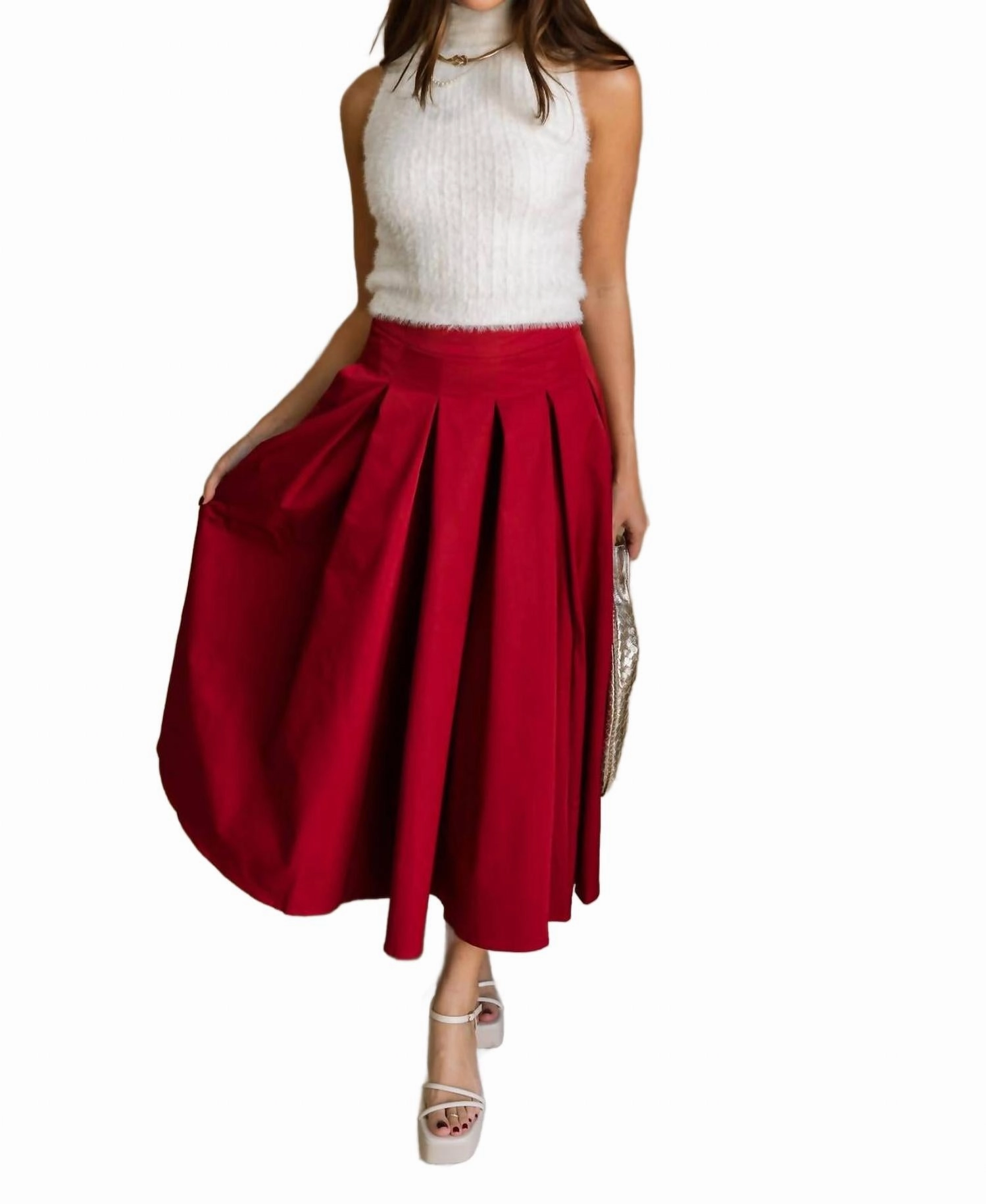 Clean Vibe Aurora Midi Skirt In Crimson Red