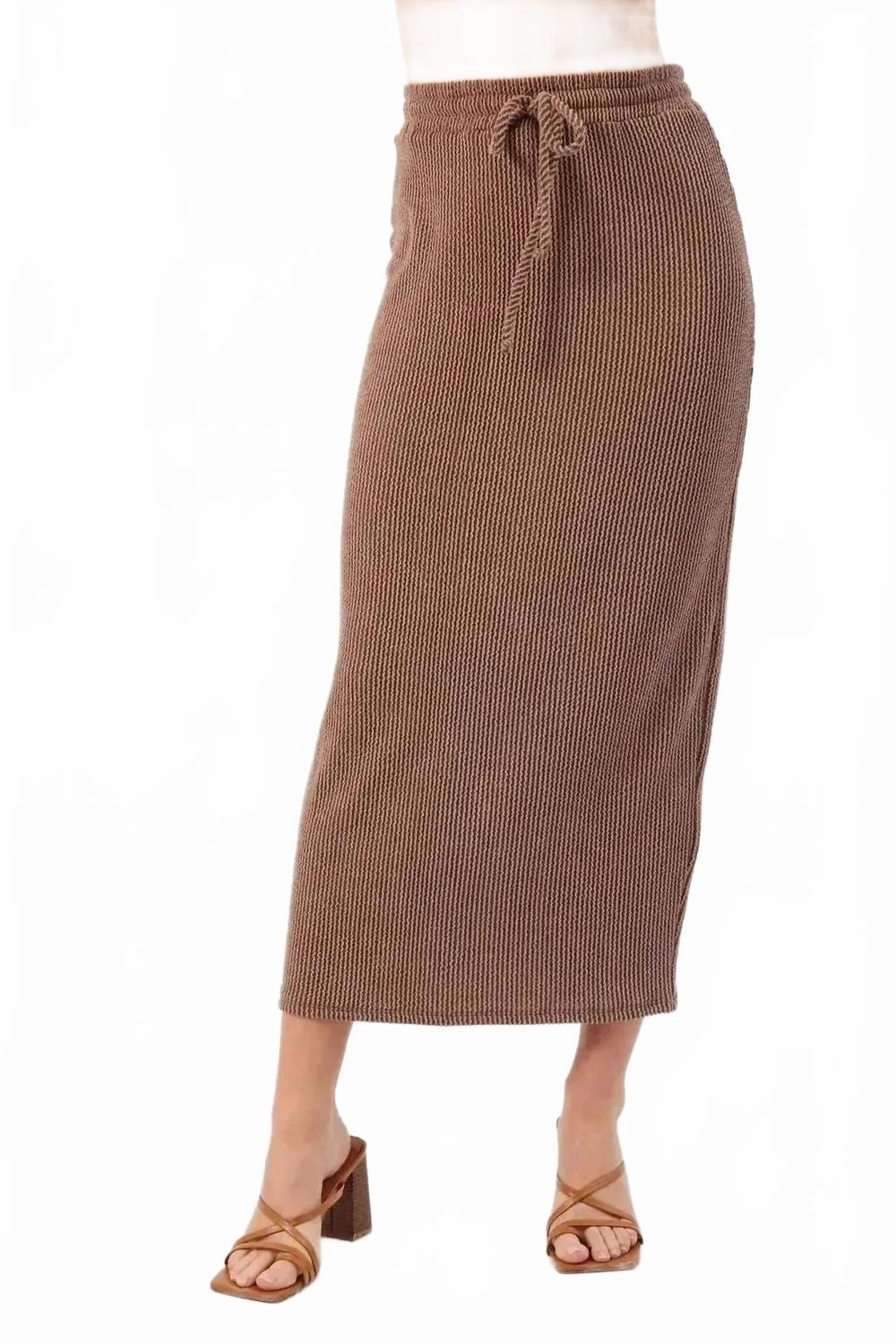 Layered Structure Kaya Tie Waist Midi Skirt In Brown