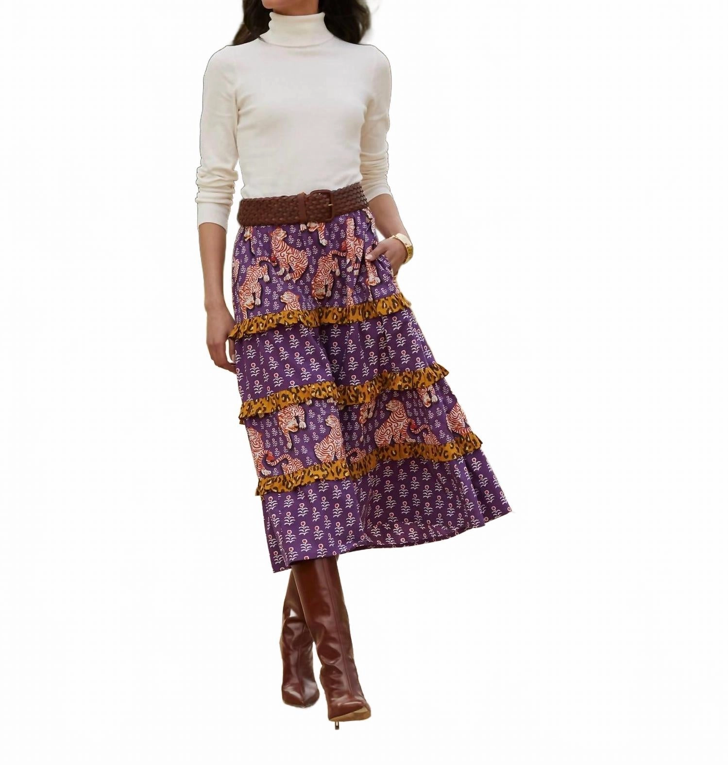 Modern Combo Now Or Later Tiger Queen Skirt In Purple/brown/black