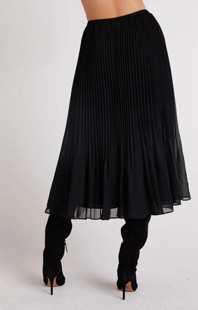 Modern Chic Light Motion Sunburst Pleat Chiffon Midi Skirt In Black