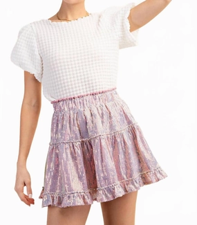 Tea length Sequin Lined Mini Skirt In Pink
