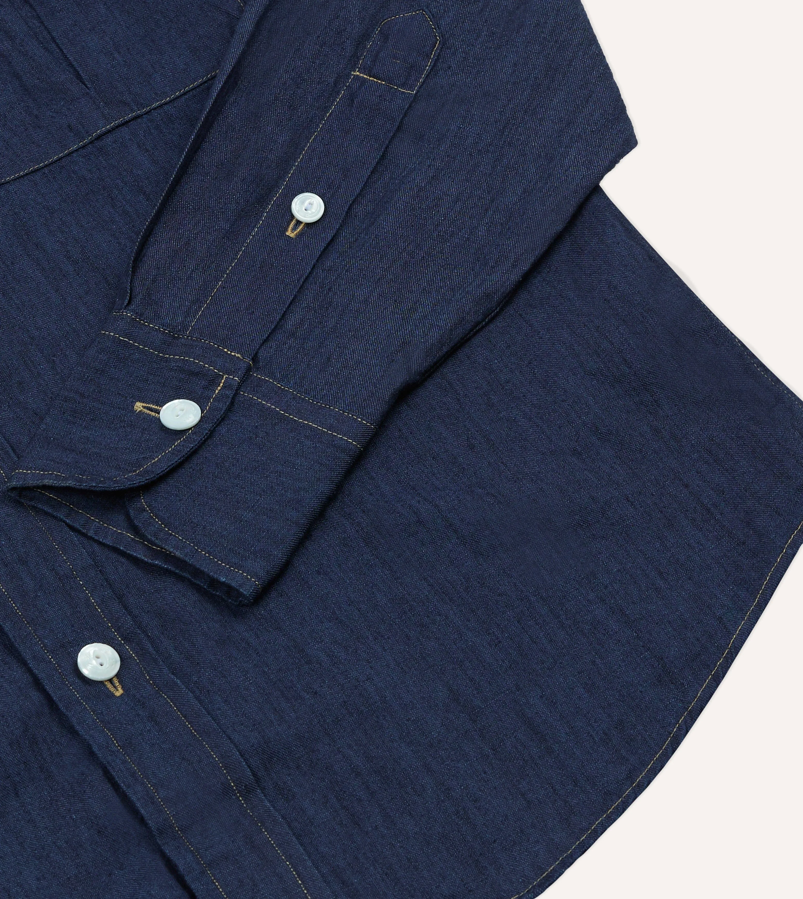 Versatile Clothing Patterned Texture Navy Cotton Linen Two-Pocket Work Shirt
