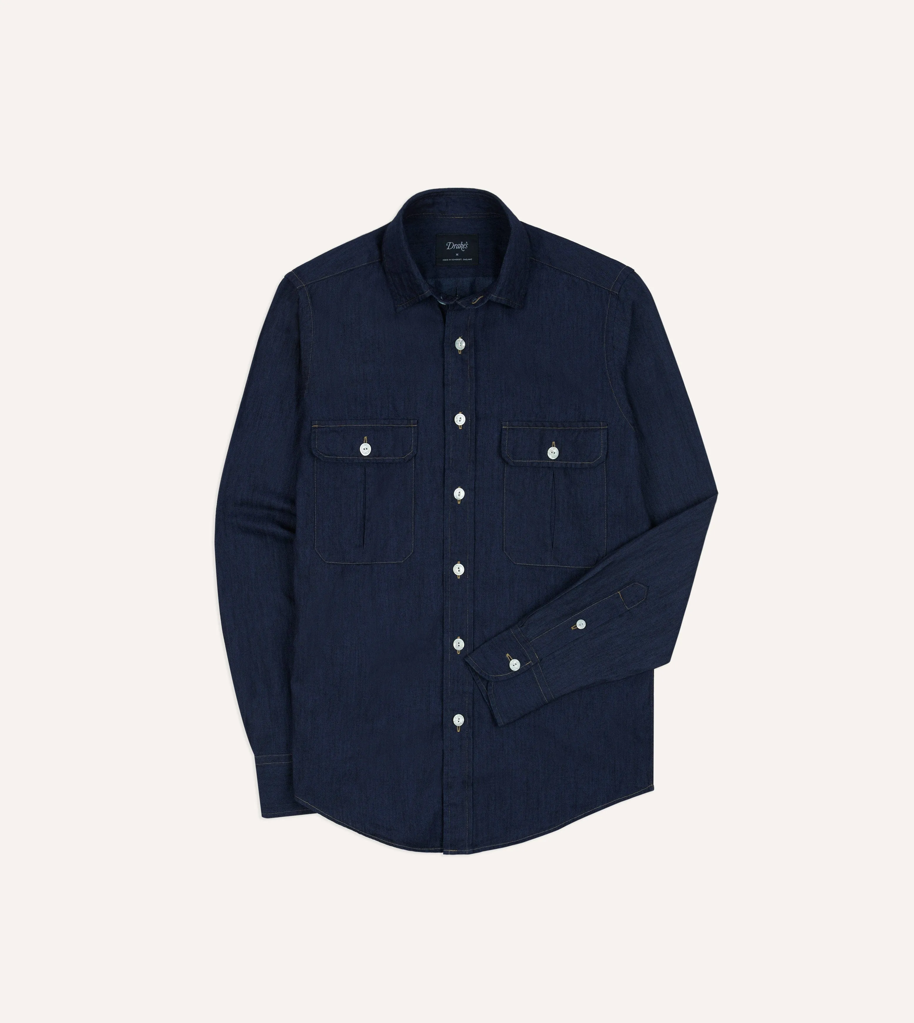 Functional Wear Navy Cotton Linen Two-Pocket Work Shirt