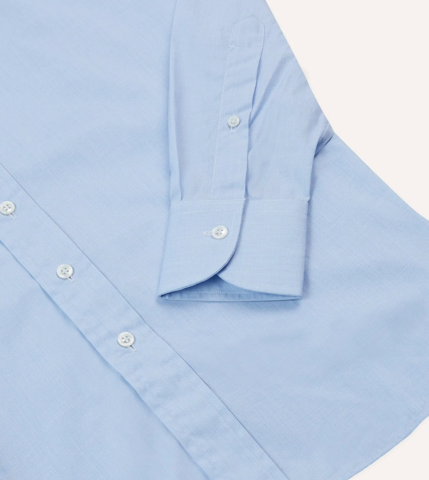 Sky Blue Cotton Spread Collar End-on-End Poplin Shirt Ribbed Trim