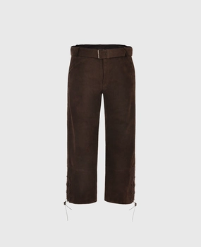 High Rise Lace-up Cuffs Nubuck Leather Breeks Layered Wear