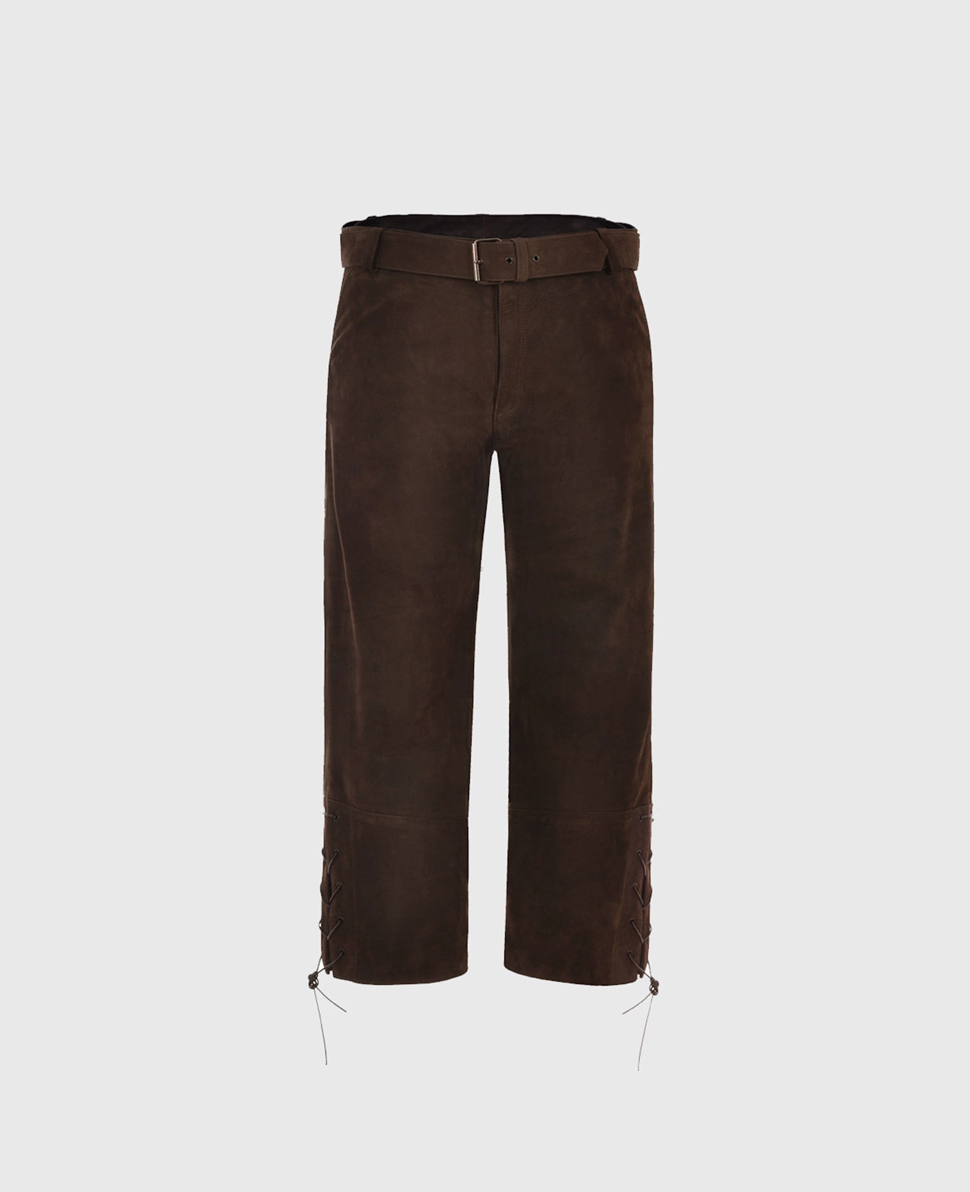 High Rise Lace-up Cuffs Nubuck Leather Breeks Street Inspired