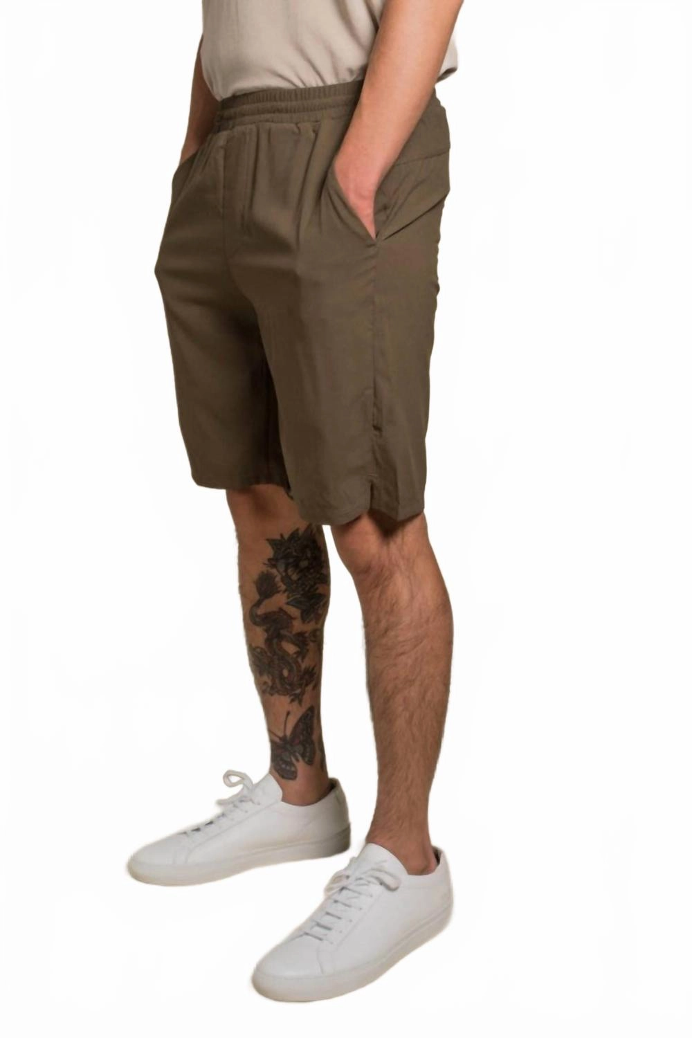 Men's Active Do It All Shorts In Olive Layered Hem Detail Comfortable Wear