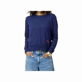 Reversible design Soft and Stylish Patchwork Pullover Long Sleeve Sweater In Indigo
