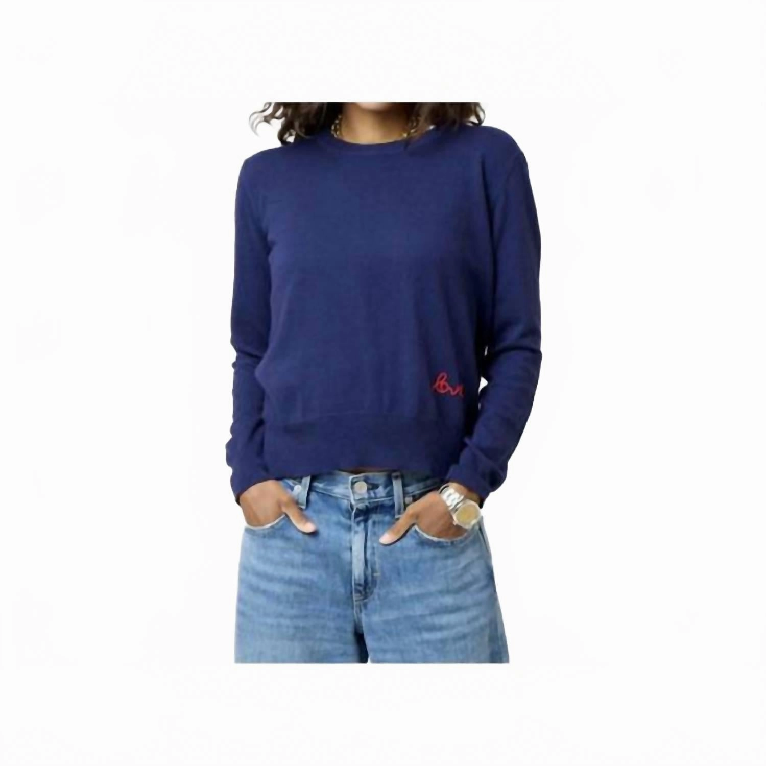 Reversible design Soft and Stylish Patchwork Pullover Long Sleeve Sweater In Indigo