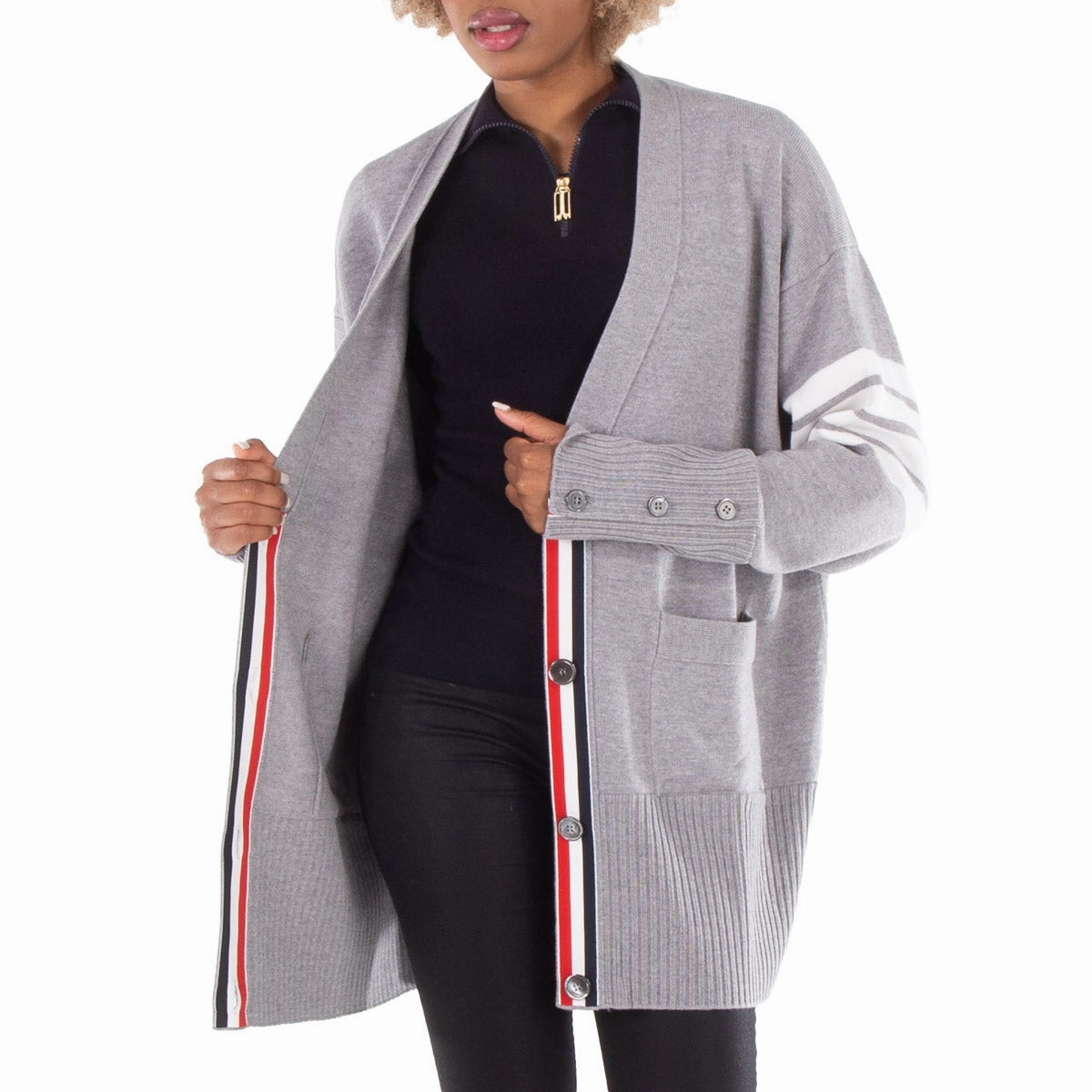 soft fit Seasonal Warmth Thom Browne Light Grey 4-Bar Exaggerated Fit V-Neck Cardigan
