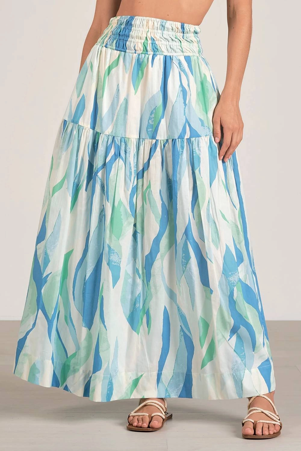 Smocked Waistband Midi Skirt In Azure Street Ready Breathable