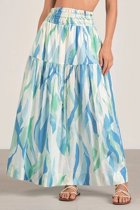 Smocked Waistband Midi Skirt In Azure Street Ready Breathable