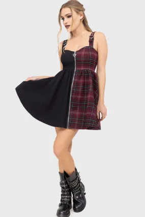 Active Moments Layered Look Tartan Marie Zip Dress [BURGUNDY]