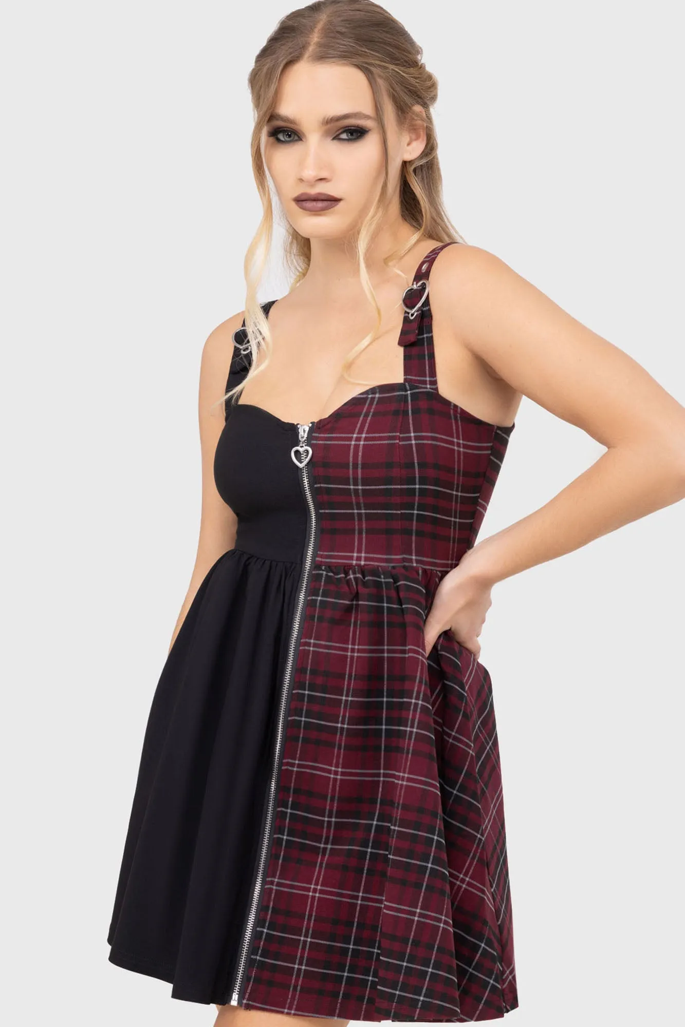 Mood Comfort Silky Finish Tartan Marie Zip Dress [BURGUNDY]