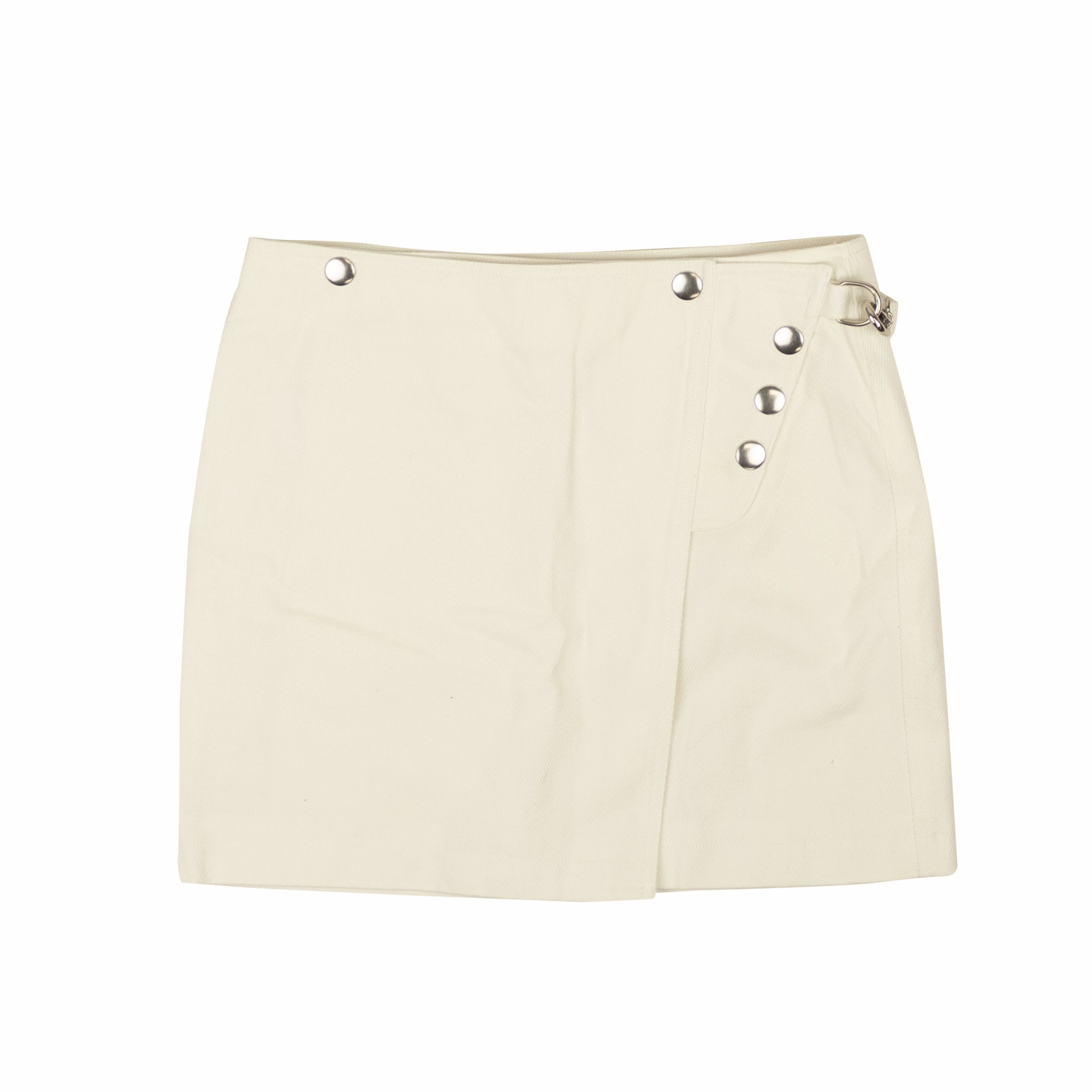 Cloud White Cotton Snap Flared Mini Skirt Smooth Look Creative Look